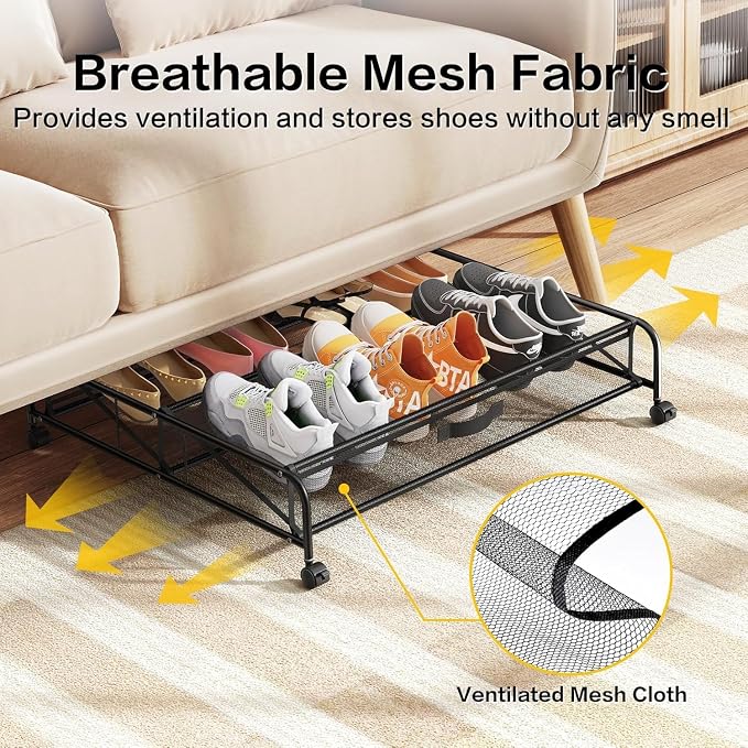 Under Bed Shoe Storage Organizer,1 Pack Shoe Storage with Wheels for Shoe Organizer for Closet Drawer Space Saving for Bedroom - Image 3