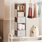 YOUDENOVA Hanging Closet Organizer, Hanging Shelves with Drawers, Beige | Closet Organizers and Storage with 6 side pockets, Foldable Storage for Clothes, Socks, Underwear & More, Breathable Fabric - Image 6