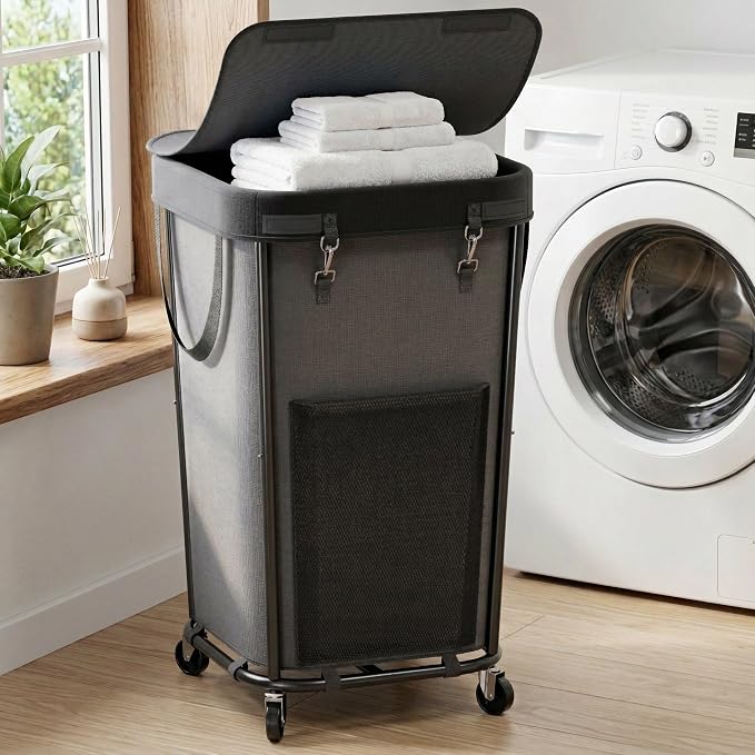 Homedepal 160L Rolling Laundry Basket with Wheels & Removable Bag - Easy‑Move Hamper for Bathroom and Laundry Room (160L Black) by HomeDepal