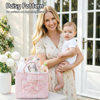 Quilted Fabric Car Storage Basket with Handles & Pocket, Foldable Laundry Hamper Boho Floral Print Organizer Bin for Home, Picnic, Office Nursery Cloth Toy 12"x10"x10" (Style A) - Image 4
