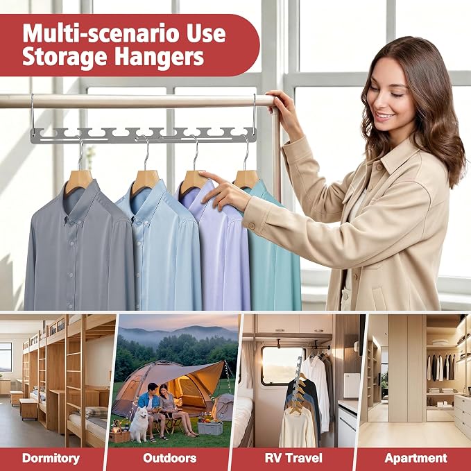 8 Pack Space Saving Hangers for Clothes, 6 to 9 Holes Expandable Heavy Duty Metal Hangers 80 Lbs Capacity, Magic Smart Hanger Closet Space Saver, Closet Organizers and Storage - Image 6
