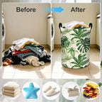 Tropical Palm Leaves Hawaiian Leaf Laundry Basket Foldable Laundry Hamper With Handles Clothes Storage Bucket Organizer Laundry Bag For Bedroom Bathroom Laundry Storage 19.6 x 15.7 - Image 4