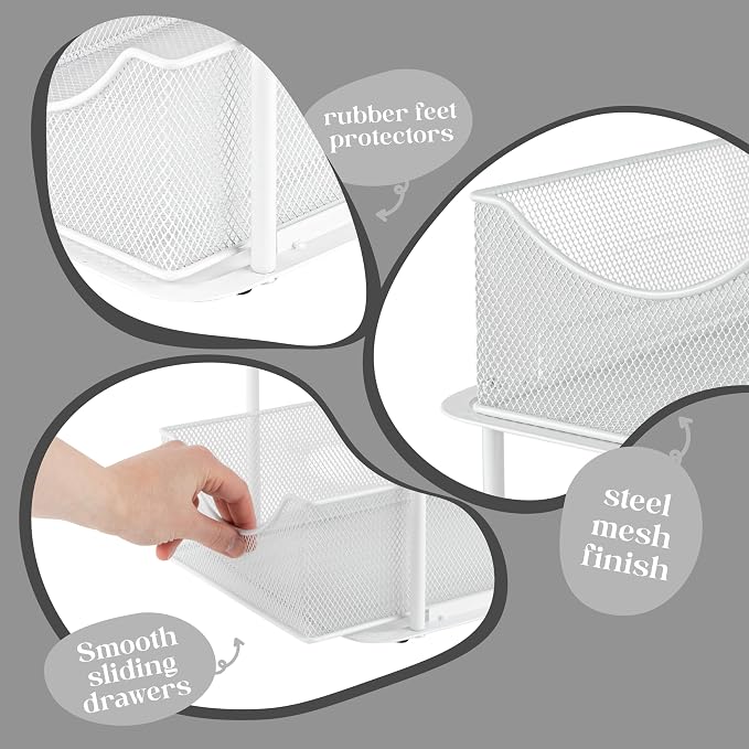 Sorbus Pull-Out Under Sink Organizer, Mesh Construction (White, 2 Pack) - Image 5