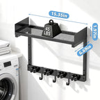 HUFAND 15" Wall Mounted Broom Holder and Mop Organizer with Shelf and Hook - Image 4