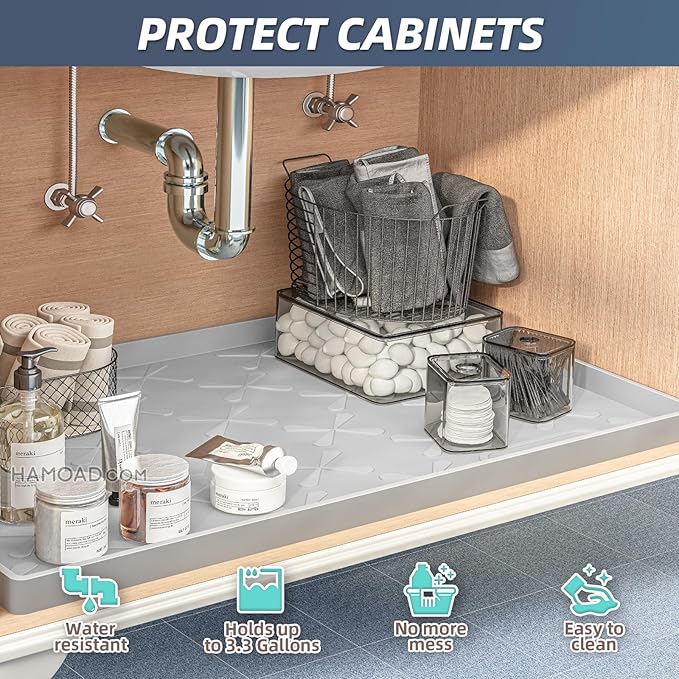 SIKADEER Waterproof Under Sink Mat 19" x 19" Silicone Mat Cabinet Protector - Image 4