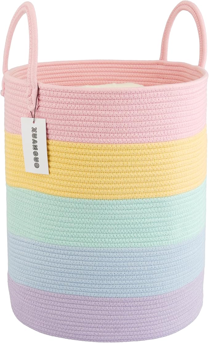 XUANGUO Rope Laundry Basket Hamper for Kids Girl, rainbow by XUANGUO