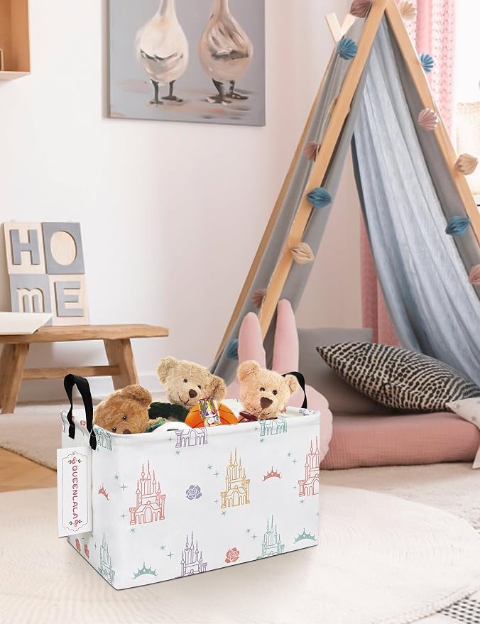 Rectangular Collapsible Laundry Basket with Side Handles, Rose Castle - Image 5