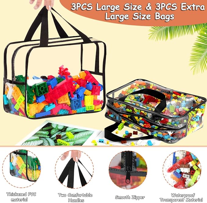 6 Large Toy Storage Bags with Labels Reusable Clear Toy Organizer 3L & 3XL - Image 3