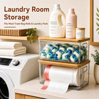 Trash Bag Holder 2 Pack, Stackable Garbage Bag Dispenser with Bamboo Lid, Extra Large Trashbag Dispenser for 13/30/33 Gallon Bags, Clear Organizer for Under Sink Kitchen Laundry Room - Image 2