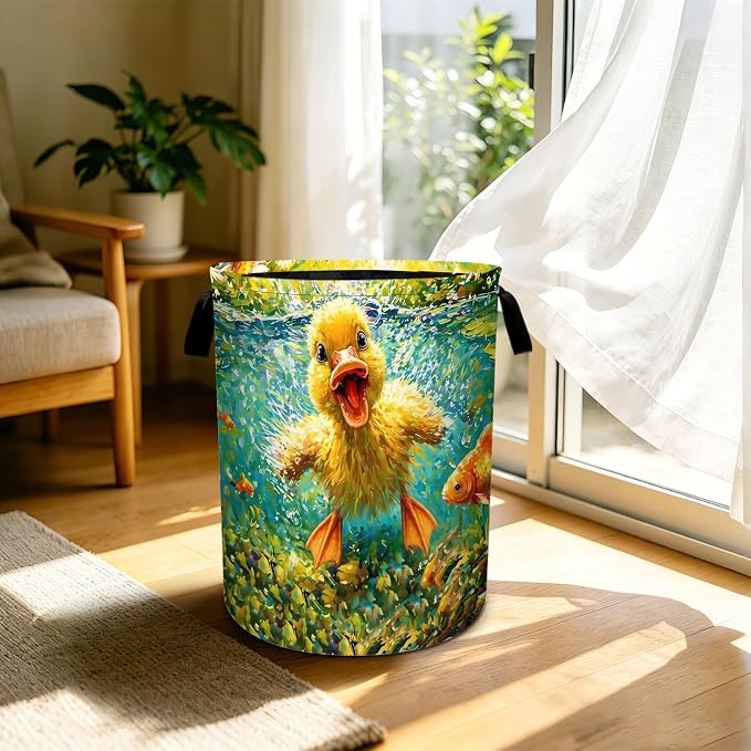 Duck Fish Laundry Basket Foldable Laundry Hamper With Handles Clothes Storage Bucket Organizer Laundry Bag For Bedroom Bathroom Laundry Storage 19.6 x 15.7 - Image 5