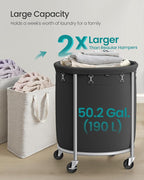 SONGMICS Laundry Basket with Wheels,190L, Steel Frame, Removable Bag - Image 3
