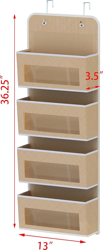 Simple Houseware 4 Clear Window Pocket Over Door Hanging Organizer, Beige - Image 2