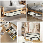 homyfort 32 Pairs Shoe Organizer Under Bed, Sturdy Underbed Shoe Storage Boxes Bins, Organizador De Zapatos, Extra Large Zapateras Organizer, Beige, Set of 2 - Image 5