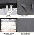 BiCINE 8 Pack Clothes Storage Bags with Zipper, 45L Foldable Blanket Storage Bag with Clear Window Sturdy Handles for Closet, Dorm, Pillows, Bedding, Sheet, Comforter, Gray - Image 3