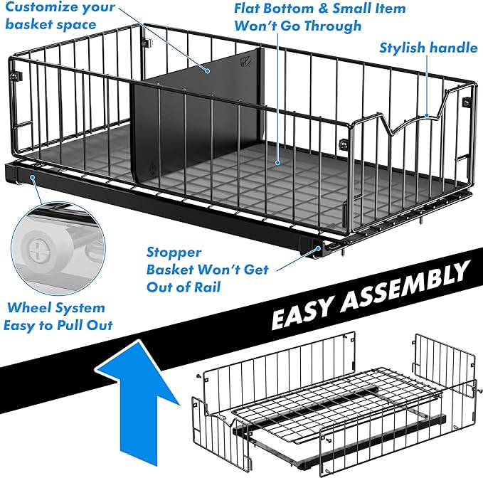 Simple Houseware Pull-Out Cabinet Sliding Basket, 17.2Dx9.7Wx5H, Black - Image 6