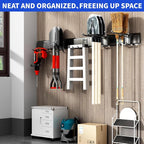 Garage Tool Organizer Wall Mount, 48 Inch Heavy Duty Garden Tool Organizer Storage System, Easy Install with 7 Adjustable Hooks, for Garage, Basement, Shed, Workshop, Black, Steel - Image 6