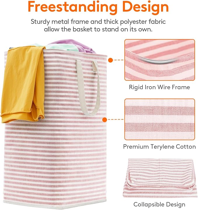 Lifewit 80L Large Laundry Baskets, 3 Pack, Reinforced Handles, Pink | Collapsible Laundry Hamper, Dirty Clothes Hamper, Waterproof Freestanding Design for Dorm, Laundry Room, Bedroom, Bathroom - Image 2