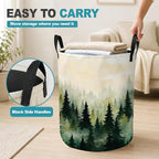 Laundry Hamper,Mountain Forest Collapsible Laundry Basket with Handles,Misty Pine Trees Waterproof Oxford Cloth Clothes Organizer for Bedroom Bathroom Dorm Nursery,16 x 20 Inch - Image 5