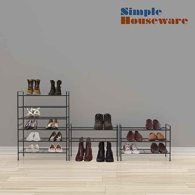 Simple Houseware 3-Tier Stackable Wired Grid Shoe Rack, Black - Image 5