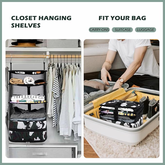 Surblue Hanging Closet Storage Bag Collapsible 3-Shelf Washable Oxford Fabric with 2 Hooks (L 11.41 * 11.41 * 19.68in, Camouflage) - Image 2