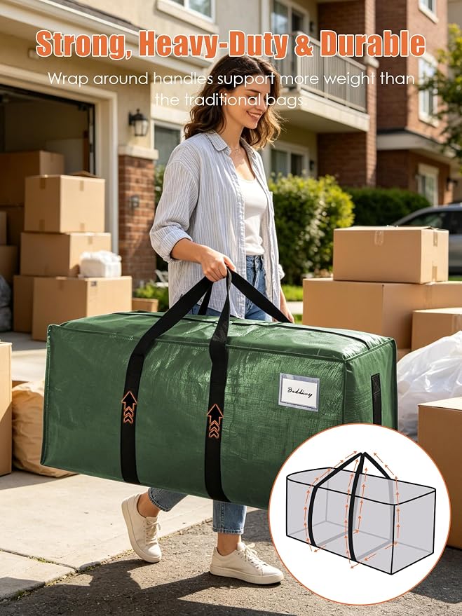 SWEET DOLPHIN 8 Pack 200LB Heavy-Duty Moving Bags with Wrap-Around Handles, Extra Large Storage Totes for Space Saving, Clothes Storage Bags, College Dorm Essentials, Multicolor, 24 Gal - Image 2