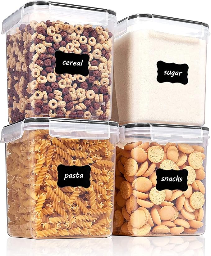 Vtopmart 2.5 L Flour Sugar Storage Containers, 4 PCS, Black by Vtopmart
