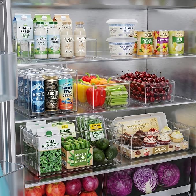 Heyuzb 16 PACK Freezer Organizer Bins Fridge Organizers and Storage Stackable Refrigerator Organizers Bins with Side Handles Clear Storage Bins for Pantry, Under Sink, Kitchen Cabinet - Image 5