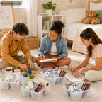 6 Pack Plastic Classroom Organizer Caddy with Handle, Clear - Image 4