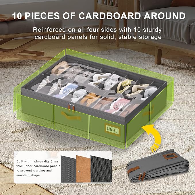 homyfort Shoe Organizer Under Bed, Fits 32 Pairs, Under bed Shoe Storage Boxes with Study Handles and Clear Cover, zapateras organizer for shoes, set of 2 - Image 5
