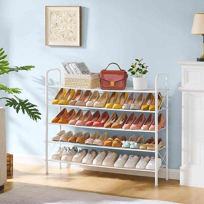 Hoctieon 5 Tier Shoe Rack for Closet, Durable Mesh Style Shoe Rack, Entryway Shoe Shelf, Shoe Storage Organizer for Hallway, Bedroom, Living Room, Wardrobe, White - Image 2