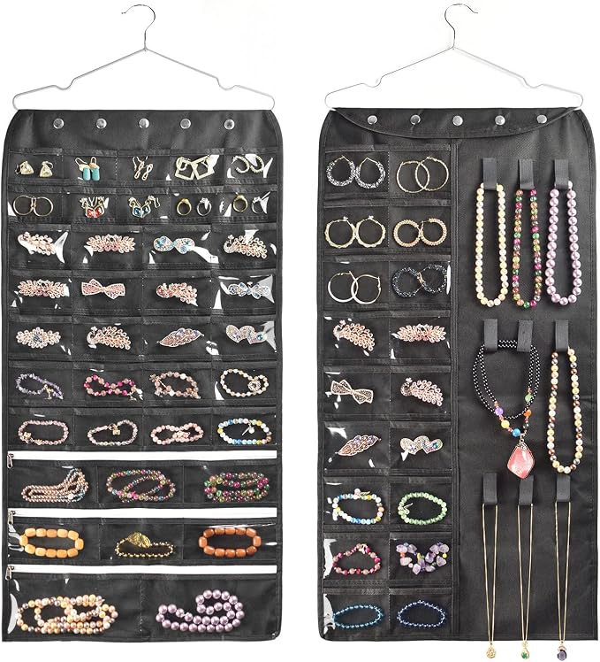 BB Brotrade Hanging Jewelry Organizer,Accessories Organizer,56 Pocket Organizer for Holding Jewelries (Black-56 Pockets) by BBBrotrade