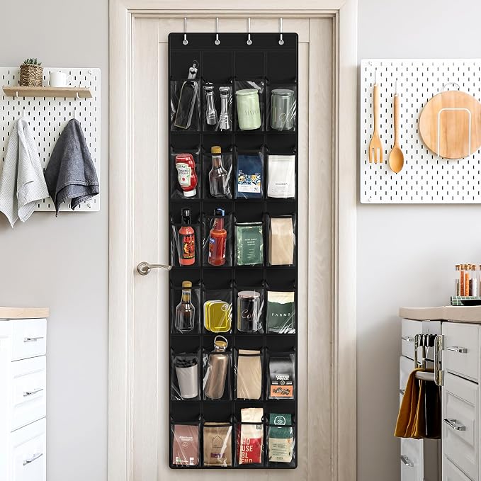 Simple Houseware 24 Pockets Clear Over the Door Shoe Organizer, Black | 64" x 19", 4 Durable Metal Hooks, 4.3" x 9.5" Pocket Size, Multipurpose - Image 7