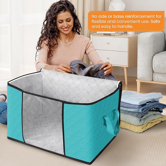 Fab totes 90L Clothes Storage, Foldable Thick Fabric Blanket Storage Bags | Foldable Containers with Zippers,Window and Handles for Organizing Bedroom, Closet, Comforter, Bedding,Dorm essentials - Image 3