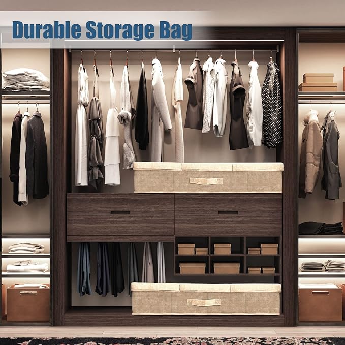 Supowin 2Pack Large Underbed Storage Containers Bin with Lids, Khaki | 6 Inches Tall Under Bed Storage Organizer Box with Handles, Foldable Closet Organizer for Clothes, Blankets, Seasonal Items - Image 6
