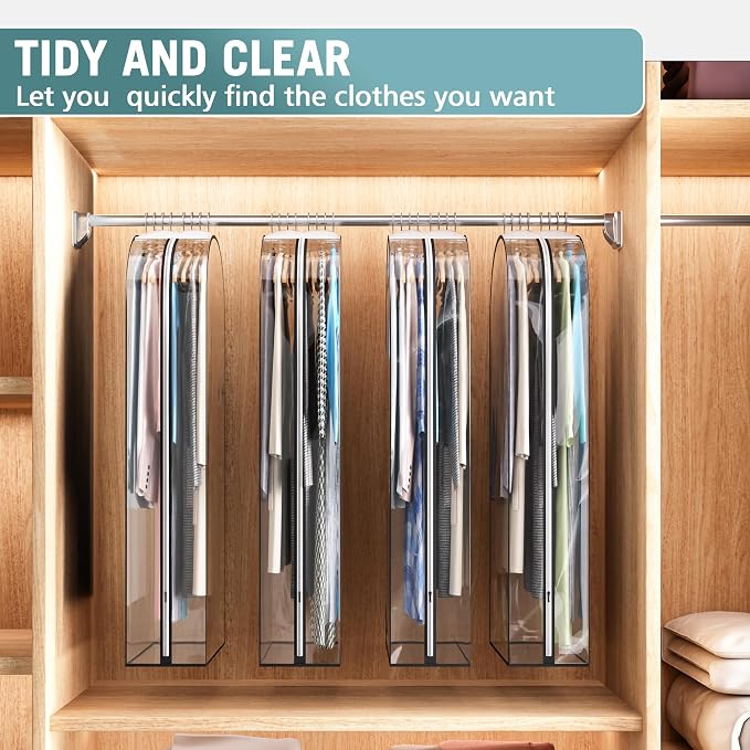 Liuoud Clear Garment Bags for Hanging Clothes 10” Gusseted, 4 Pack, 50” | Suit Bags for Closet Storage with Large Metal Zipper, Breathable odorless Hanging Plastic Clothes Cover for Coat Dress Fur - Image 6