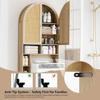 Over The Toilet Storage Cabinet, 29.7”W Modern Storage Cabinet Over Toilet with Rattan Doors, Arched Freestanding Over Toilet Rack with Adjustable Shelf for Bathroom, Nature - Image 7