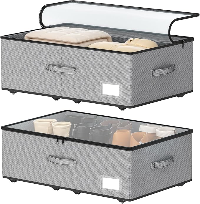 EE-RoomWorld Under Bed Storage with Wheels, No Assemble Required 10 inches height Under Bed Storage bins,Large capacity Rolling Underbed Shoe Storage containers，dorm underbed storage drawers by EASIERLIFEENJOYWORLDBEAUTY