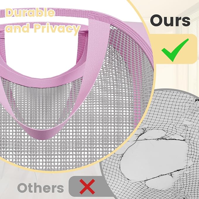 HOUSE AGAIN 2Pack Strong Mesh Pop Up Laundry Hamper, 70L Collapsible Laundry Basket with Steel Frame, Double‑Stitched Handles & Side Pocket, Foldable Dirty Clothes Hamper for Dorm, Bedroom, Light Pink - Image 4