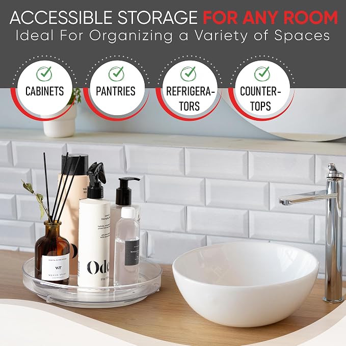 Oizeir Clear Lazy Susan Turntable Organizer (Pack of 4) 9 Inch Acrylic Rotating Storage for Cabinet, Pantry, Fridge, Bathroom, and Vanity Countertops - Image 4