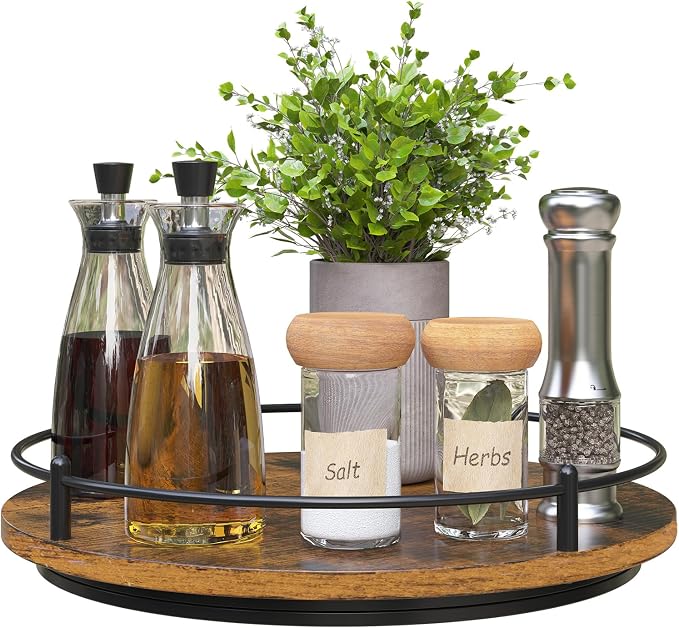 Lazy Susan Organizer：11 Inch Black Wooden Turntable Holder for Pantry&Dinning Table Rotating Round Spice Rack for Dresser Makeup, Counertop, Home&Kitchen by KOKSTOP