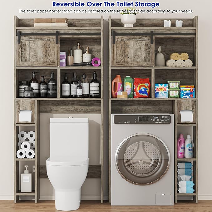 kepptory Over the Toilet Cabinet with Sliding Barn Door，Dark Grey - Image 3