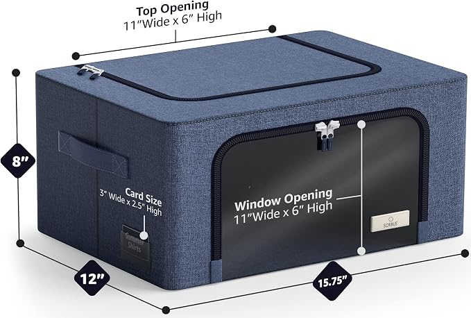 Sorbus Clothes Storage Bins, Clear Window & Handles (6 Pack, Blue) | Large foldable stackable boxes have easy-carry grips for bedding and linens in closets, bedrooms and laundry rooms. - Image 3