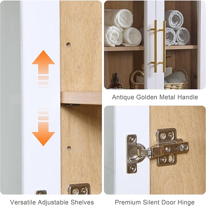 Bathroom Wall Cabinet, 23.5×31.4'' Storage Cabinet, Arched Cabinet Wall Mount with Adjustable Shelf & Glass Doors, Medicine Cabinet for Laundry Room, Bathroom, Kitchen, Living,White/Natural Oak,1PC - Image 6