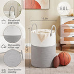 Artfeel Laundry Basket,Woven Cotton Rope Laundry Hamper,80L for Decorative Storage of Dirty Clothes,Toys and Blankets in Bathroom,Baby Room and Living Room - Image 6