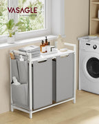 VASAGLE Laundry Hamper with Shelf, 2 Pull-Out Bags, 2 x 12.1 Gallons (46 L) - Image 2