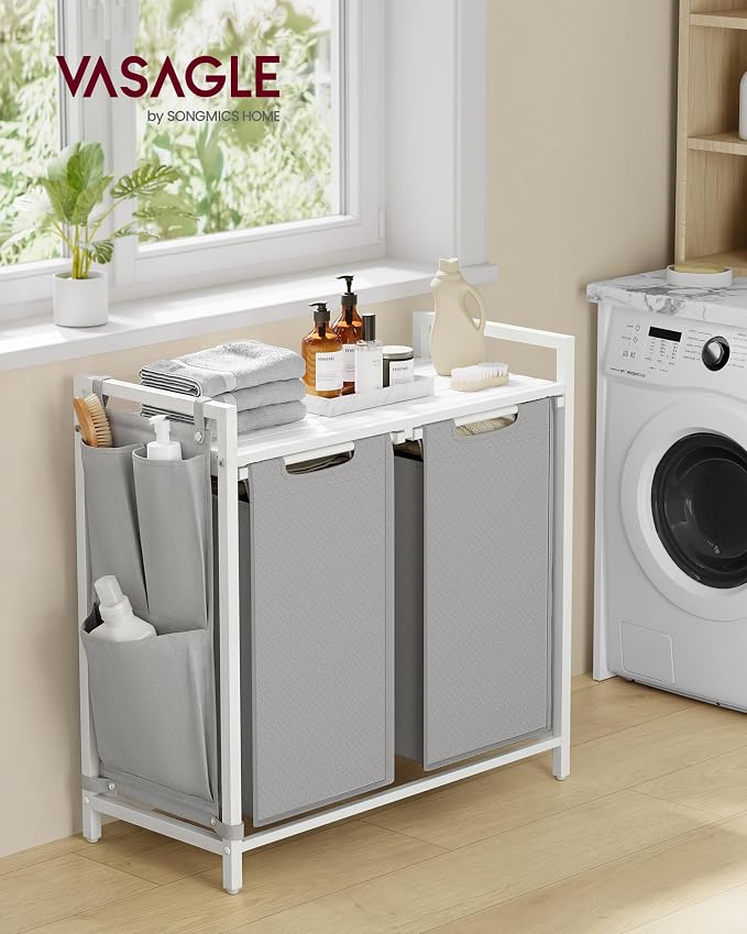VASAGLE Laundry Hamper with Shelf, 2 Pull-Out Bags, 2 x 12.1 Gallons (46 L) - Image 2