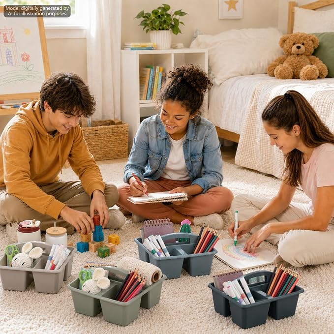 6 Pack Plastic Classroom Organizer Caddy with Handle, Muted Nordic - Image 4