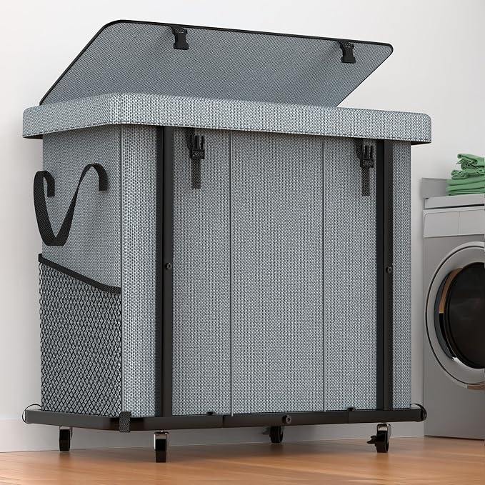 Laundry Basket with Lid,230L Rolling Laundry Hamper with Wheels,Grey by Unlockyourhomestoragelife