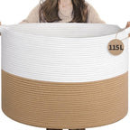 INDRESSME 115L Extra Large Woven Rope Blanket Basket Living Room by INDRESSME