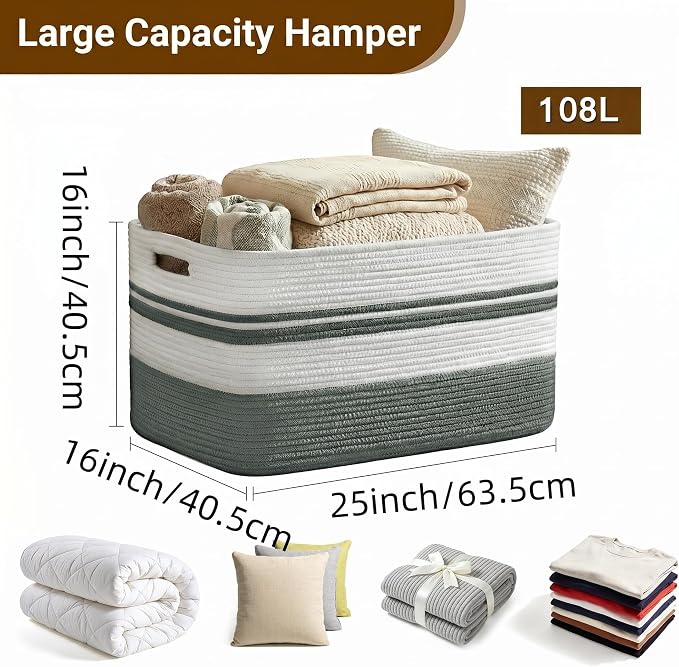 Large Laundry Basket/Hamper, 25"x16"x16" Rectangle Woven Basket - Image 2